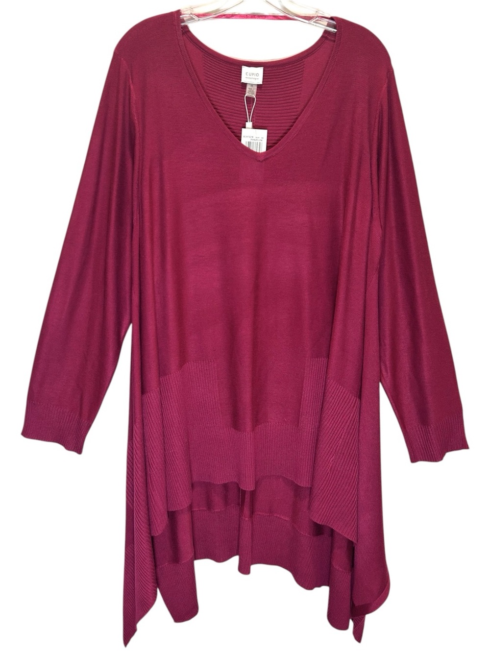 NWT Cupio Plum Oversized V-Neck Sweater, High-Low Shark Bite Hem - Size 2X